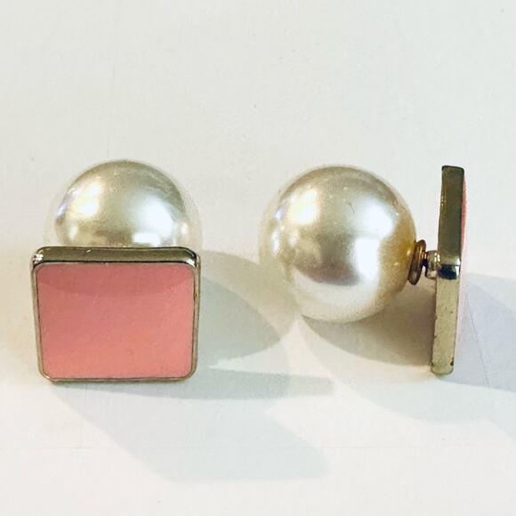 4 Double Sided Pearl Back Enamel Earrings Monogram Blanks - Picture 3 of 3